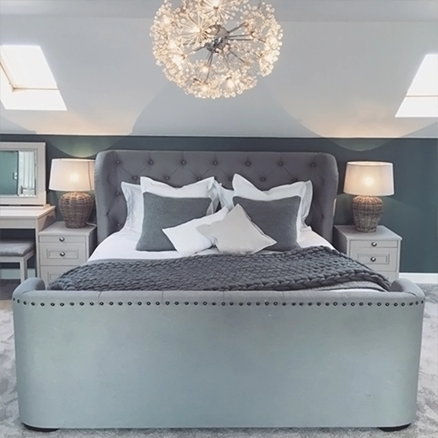 Rouen King High End bed in Linara Greys